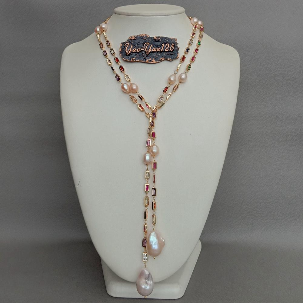 50" Cultured Pink Keshi Pearl Mixed Color Necklace