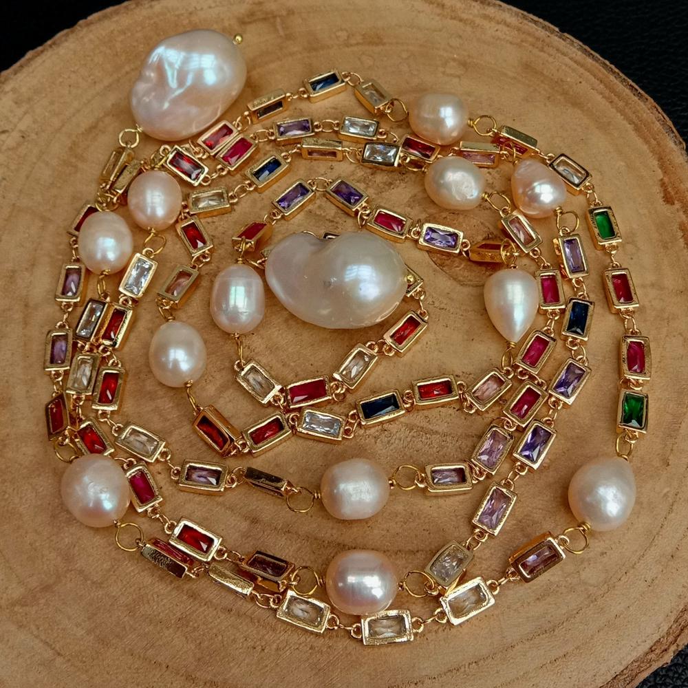 50" Cultured Pink Keshi Pearl Mixed Color Necklace