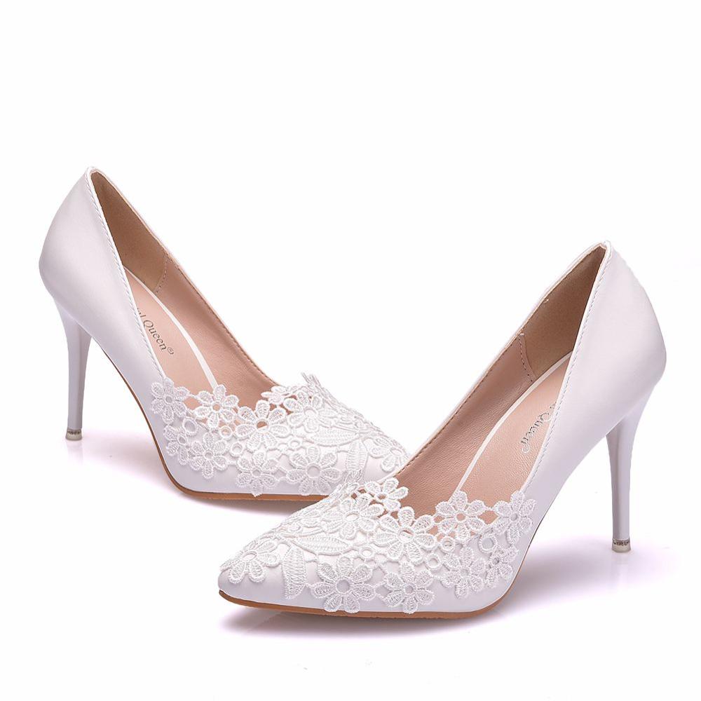 Crystal Queen White Lace Flower Heels