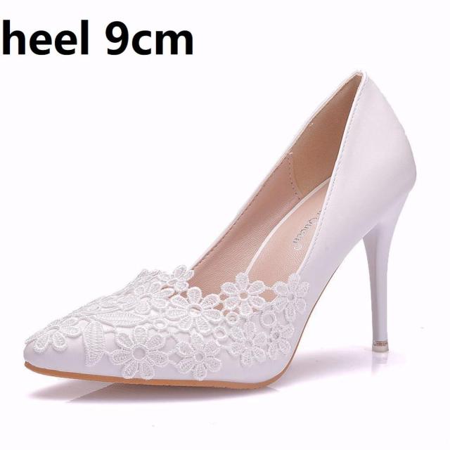 Crystal Queen White Lace Flower Heels