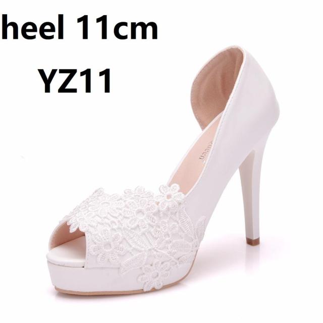 Crystal Queen White Lace Flower Heels