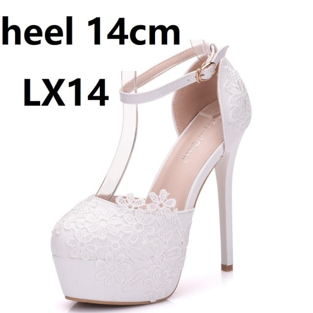 Crystal Queen White Lace Flower Heels