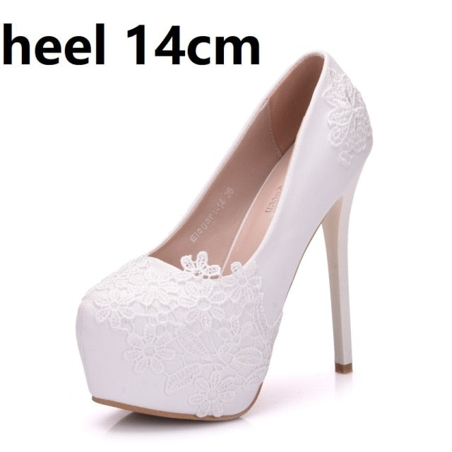 Crystal Queen White Lace Flower Heels