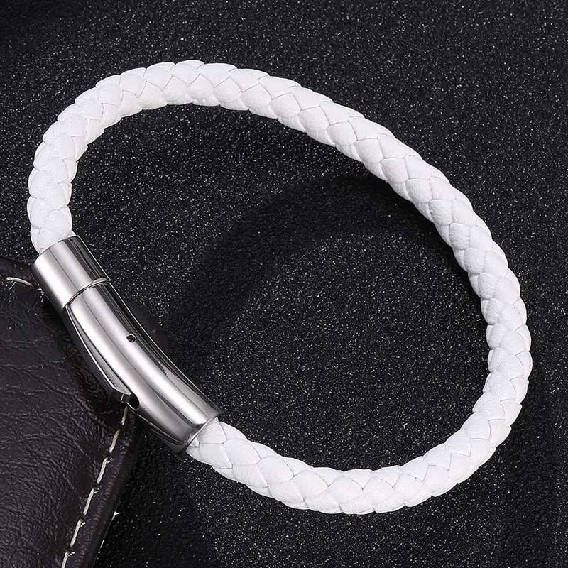 Classic White Braided Leather Bracelet