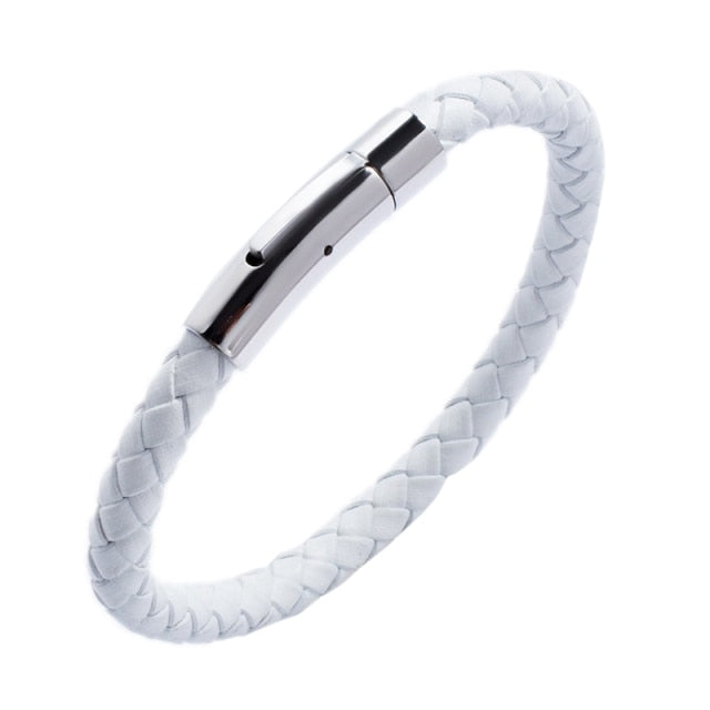 Classic White Braided Leather Bracelet