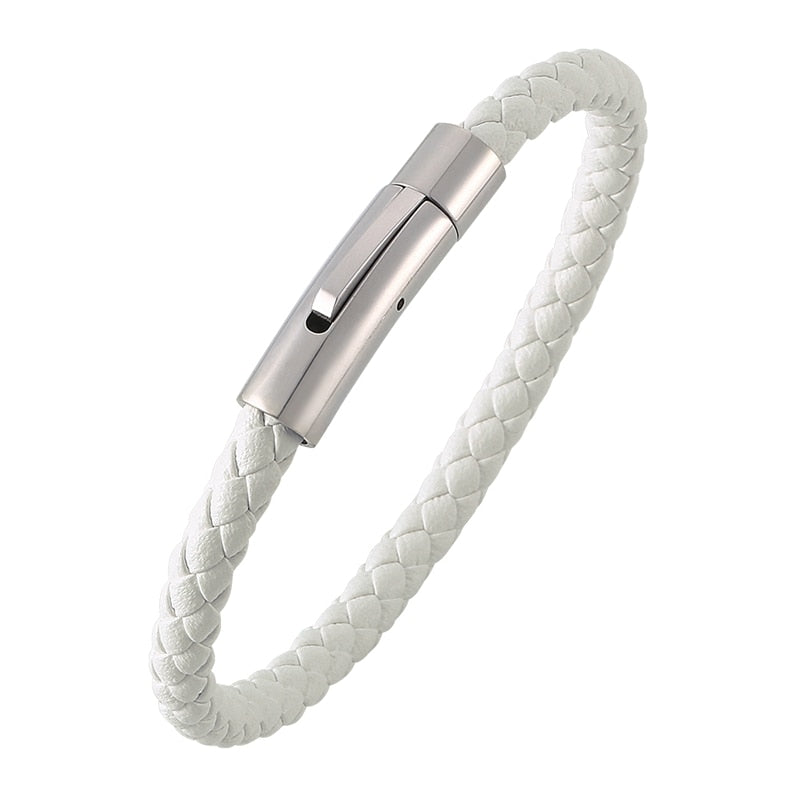 Classic White Braided Leather Bracelet