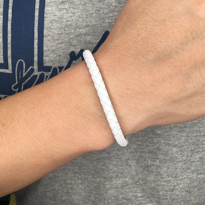 Classic White Braided Leather Bracelet