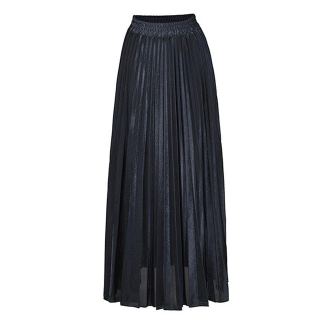 Metallic Pleated Maxi Skirt