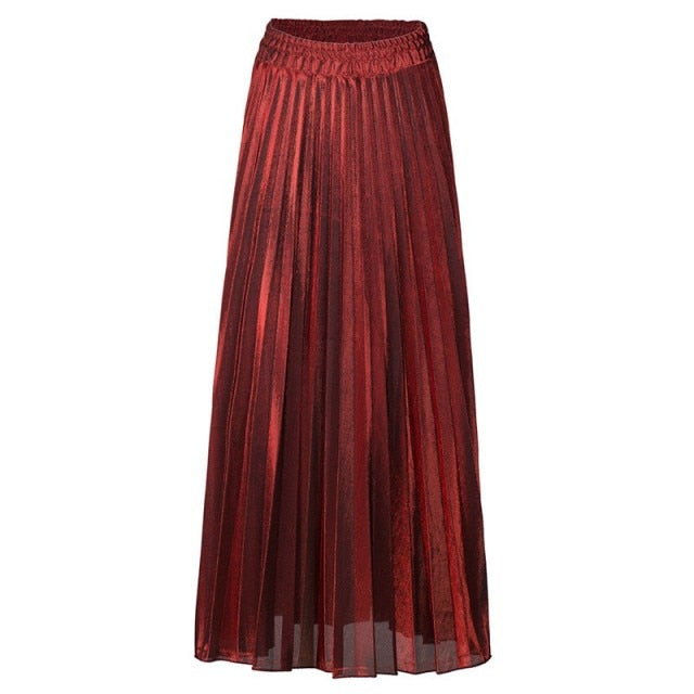 Metallic Pleated Maxi Skirt