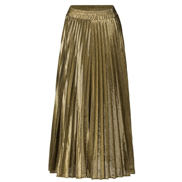 Metallic Pleated Maxi Skirt