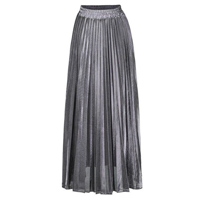 Metallic Pleated Maxi Skirt