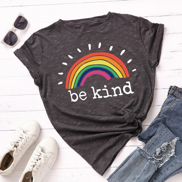 Rainbow Vintage Graphic Tee "Be Kind"