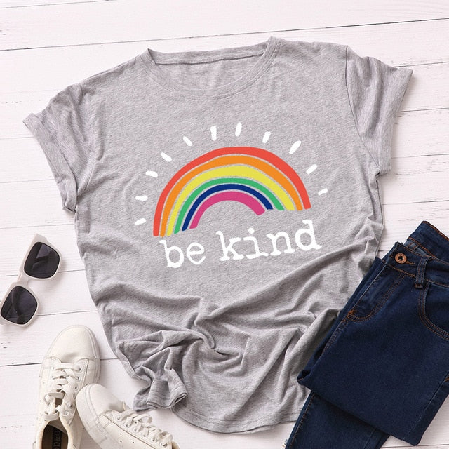 Rainbow Vintage Graphic Tee "Be Kind"