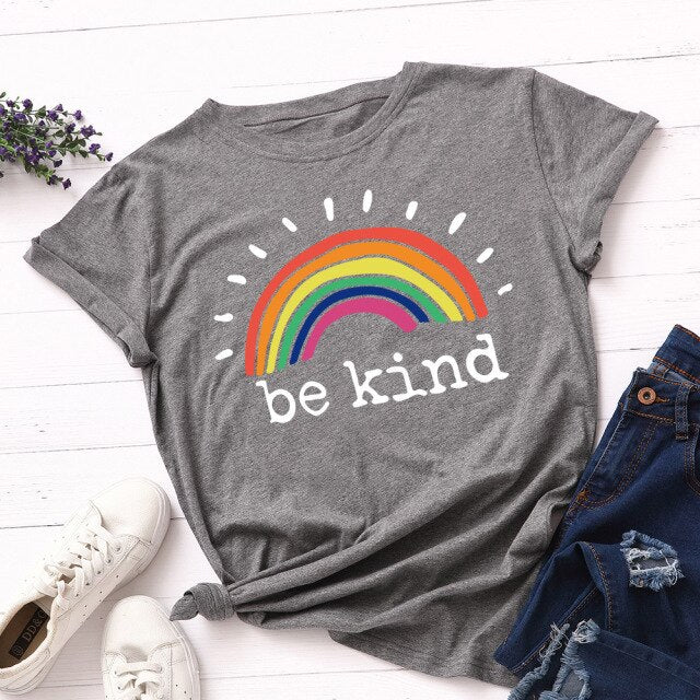 Rainbow Vintage Graphic Tee "Be Kind"