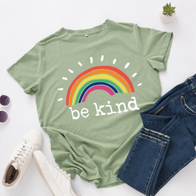 Rainbow Vintage Graphic Tee "Be Kind"