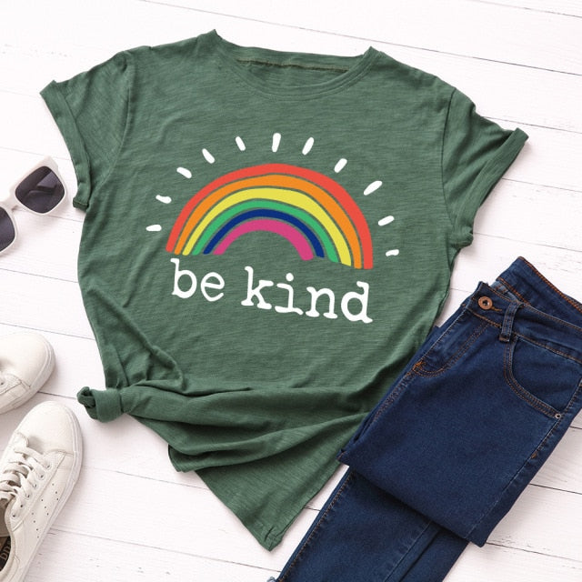 Rainbow Vintage Graphic Tee "Be Kind"