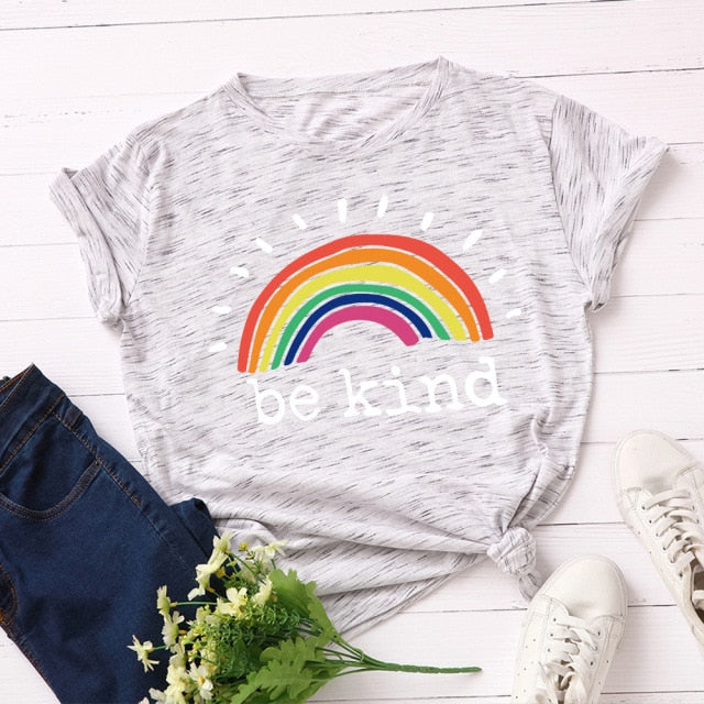 Rainbow Vintage Graphic Tee "Be Kind"