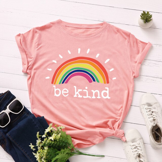 Rainbow Vintage Graphic Tee "Be Kind"