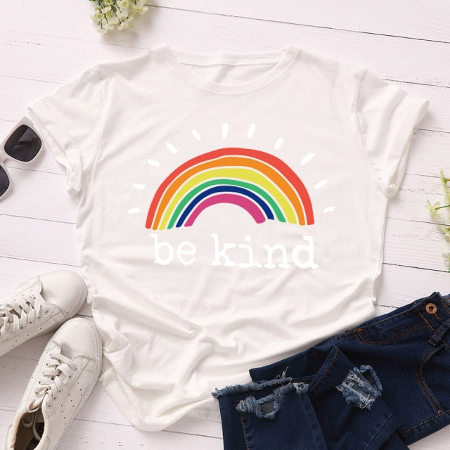 Rainbow Vintage Graphic Tee "Be Kind"