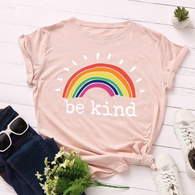 Rainbow Vintage Graphic Tee "Be Kind"