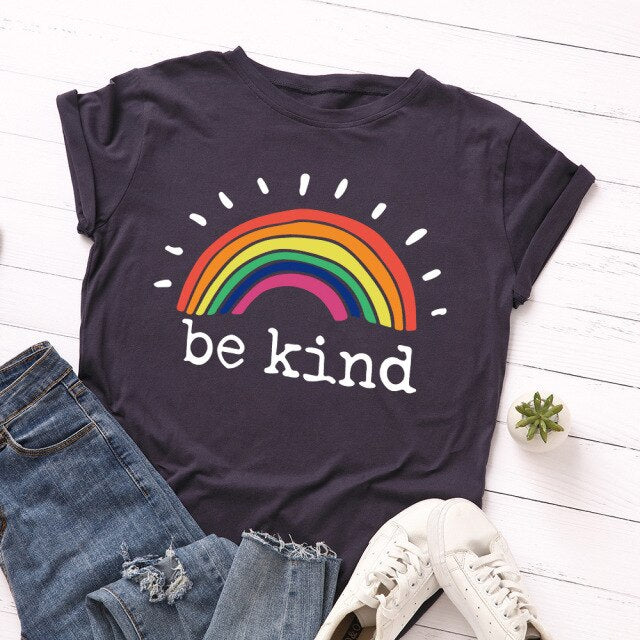 Rainbow Vintage Graphic Tee "Be Kind"