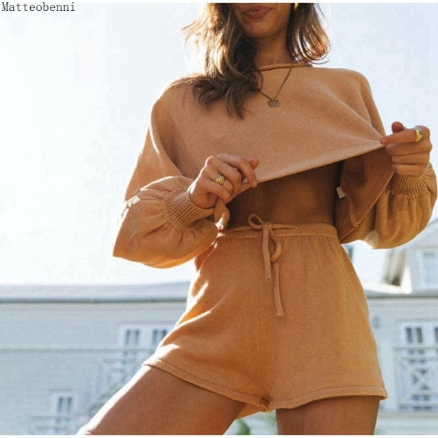 Comfy Solid Sweater and Shorts Set