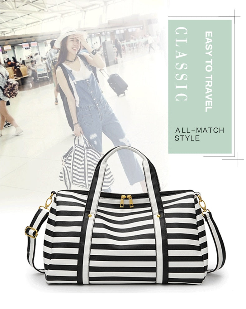 Stripes Waterproof PVC Duffel Weekender Bag