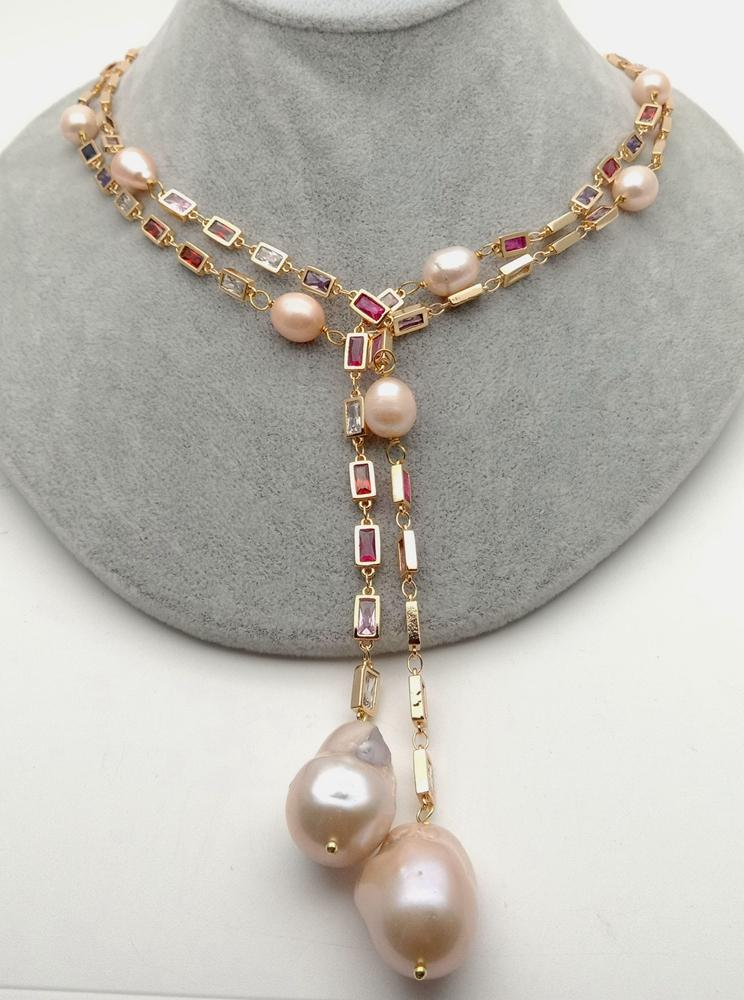 50" Cultured Pink Keshi Pearl Mixed Color Necklace