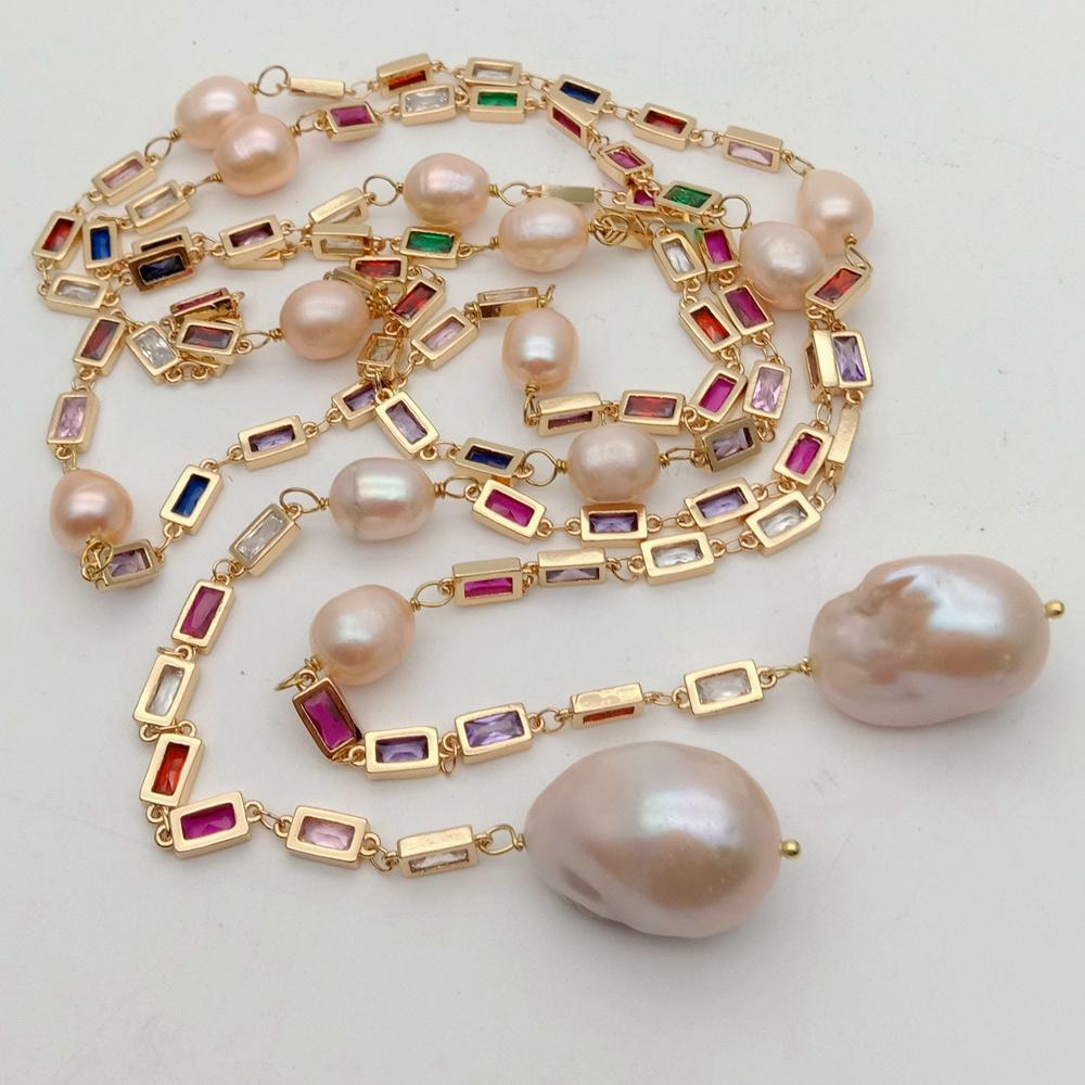 50" Cultured Pink Keshi Pearl Mixed Color Necklace