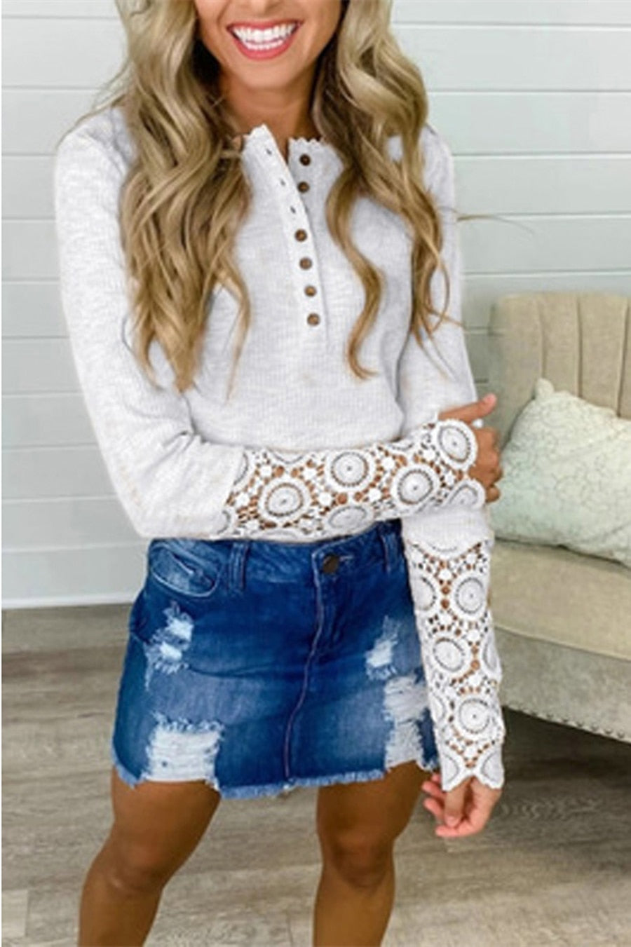 Lace Splicing Patchwork T-shirt