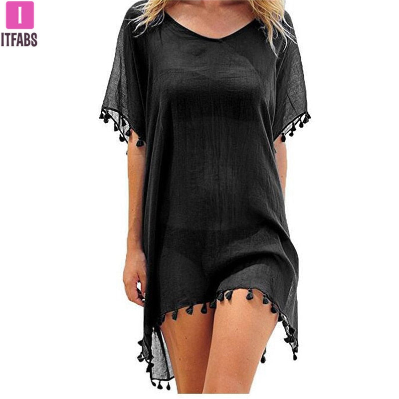 Chiffon Tassels Beach Cover Up Mini Dress