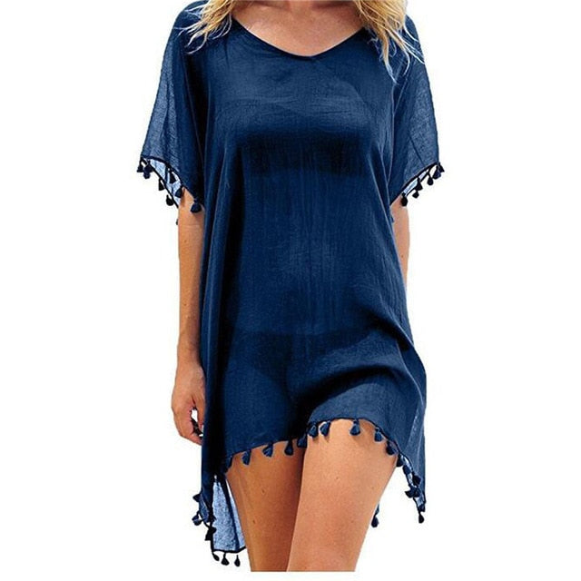 Chiffon Tassels Beach Cover Up Mini Dress