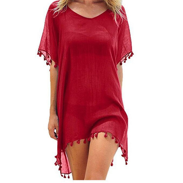 Chiffon Tassels Beach Cover Up Mini Dress