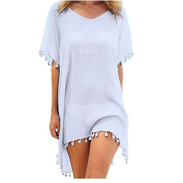 Chiffon Tassels Beach Cover Up Mini Dress