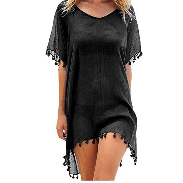 Chiffon Tassels Beach Cover Up Mini Dress