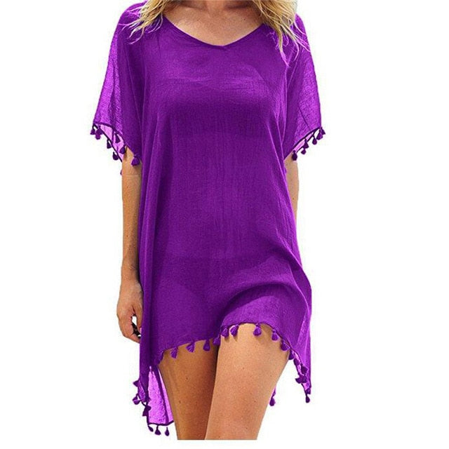 Chiffon Tassels Beach Cover Up Mini Dress