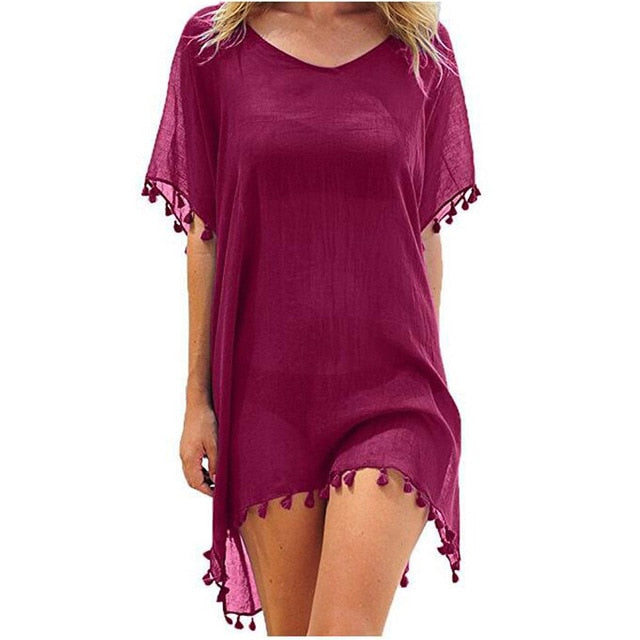 Chiffon Tassels Beach Cover Up Mini Dress