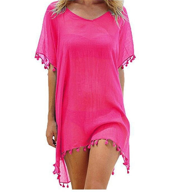 Chiffon Tassels Beach Cover Up Mini Dress