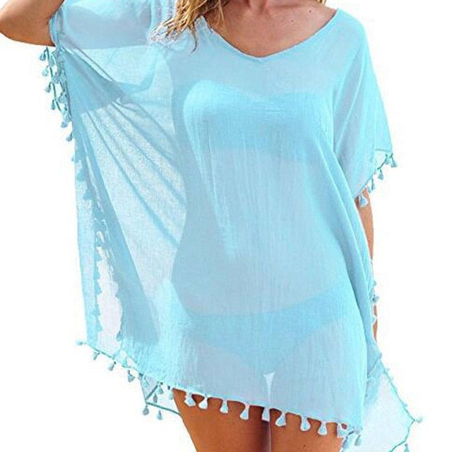 Chiffon Tassels Beach Cover Up Mini Dress