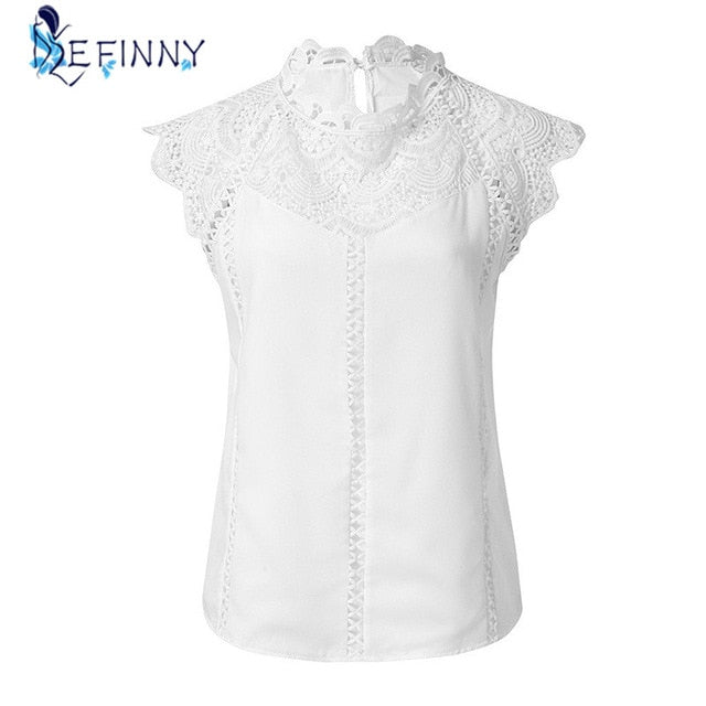 Lace Patchwork Cap Sleeve Blouse