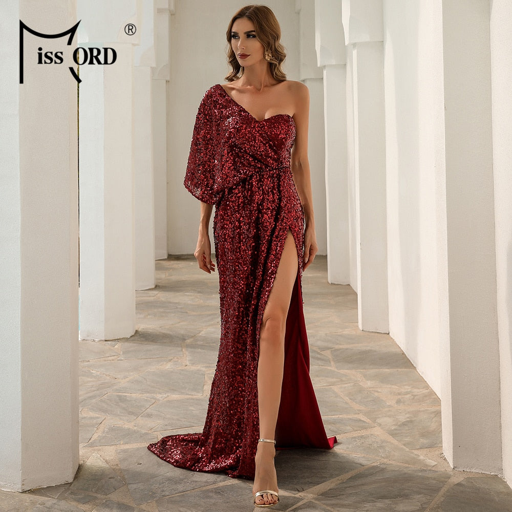 Missord One Shoulder Sequin Maxi Dress