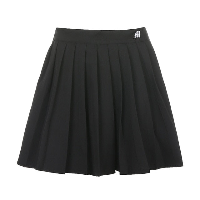 White Pleated Embroidery Mini Tennis Skirt