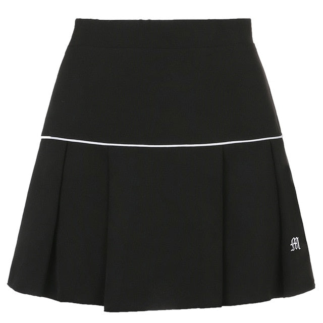 White Pleated Embroidery Mini Tennis Skirt