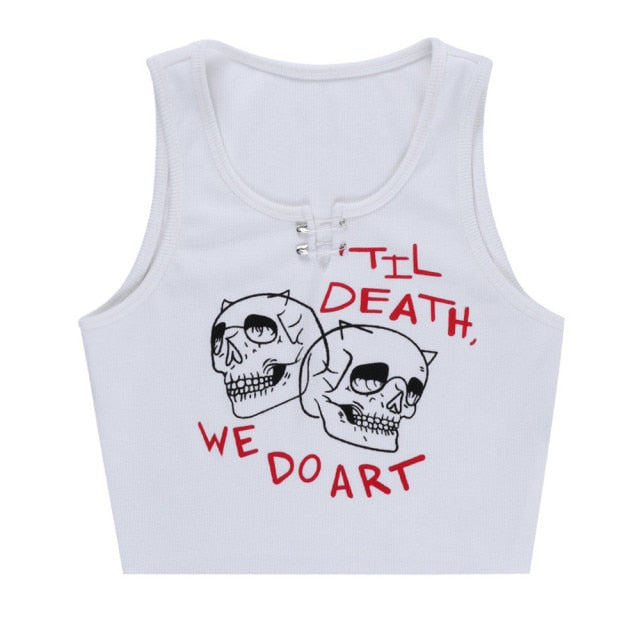 White Skull Crop Top