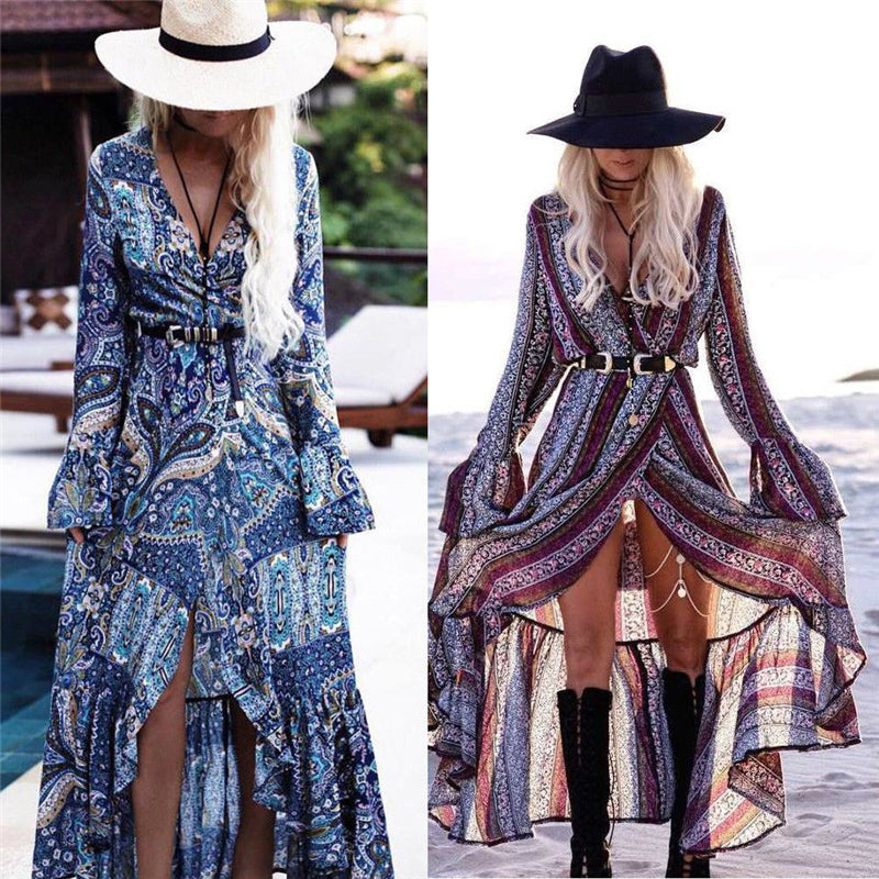 Long Sleeve Vintage Floral Maxi