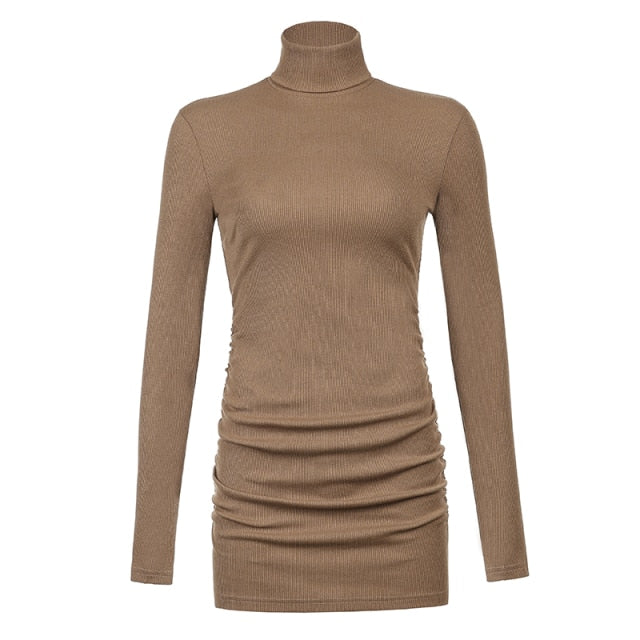 Winter Ribbed Knit Turtleneck Bodycon Dress