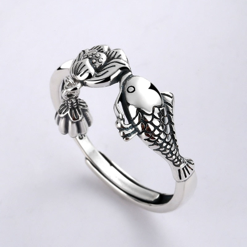 Lotus Fish 925 Silver Ring