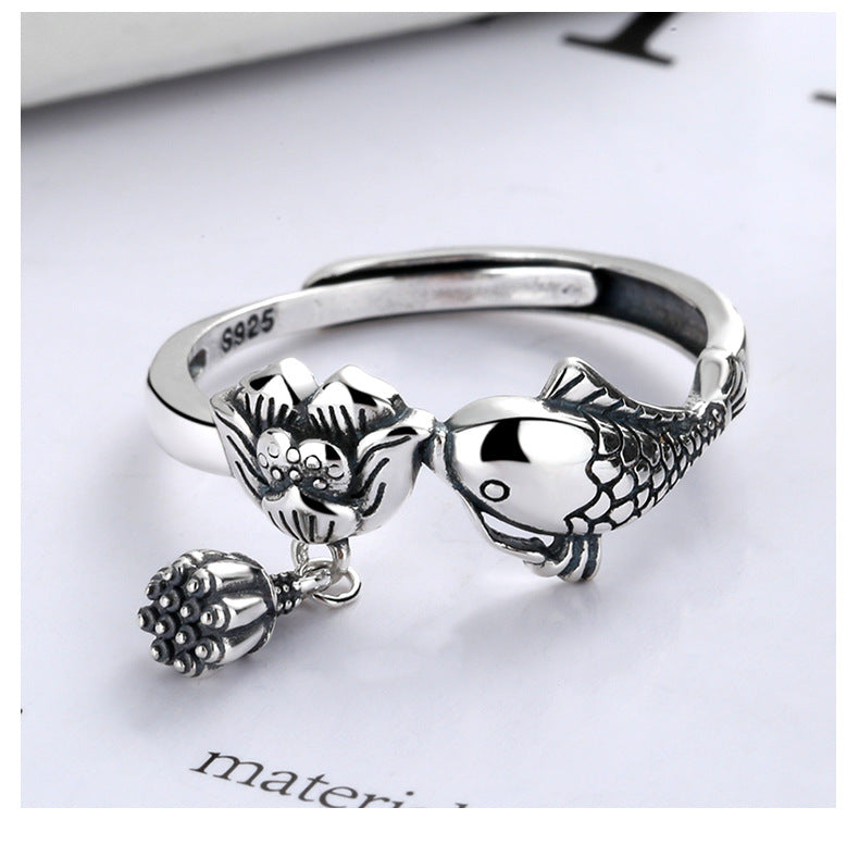 Lotus Fish 925 Silver Ring