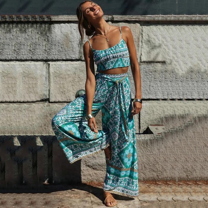 Fitshinling Print Wide Leg Pant & Cami Set