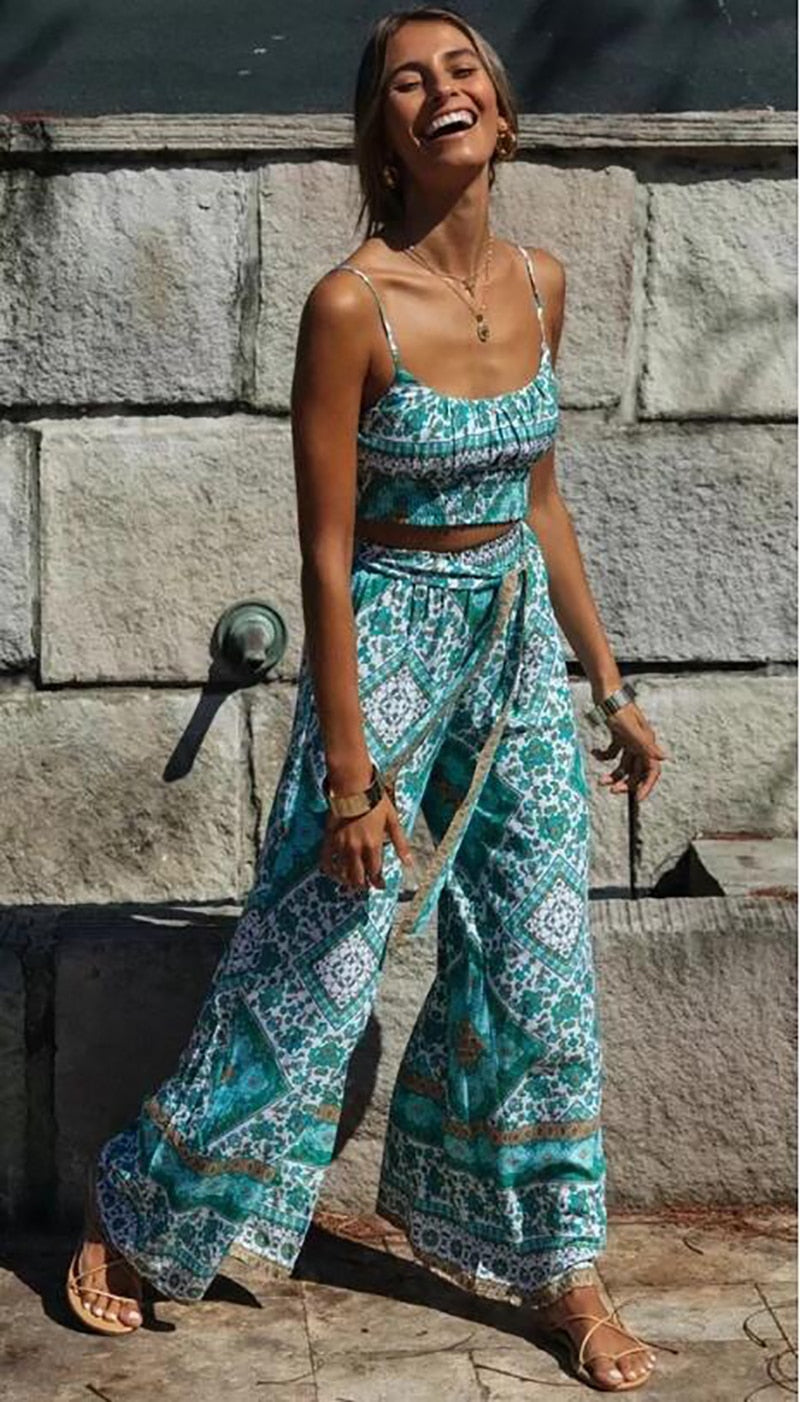 Fitshinling Print Wide Leg Pant & Cami Set